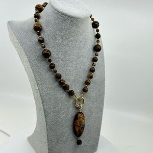 Tiger Eye Double Strand Transformer Necklace with Detachable Pendant